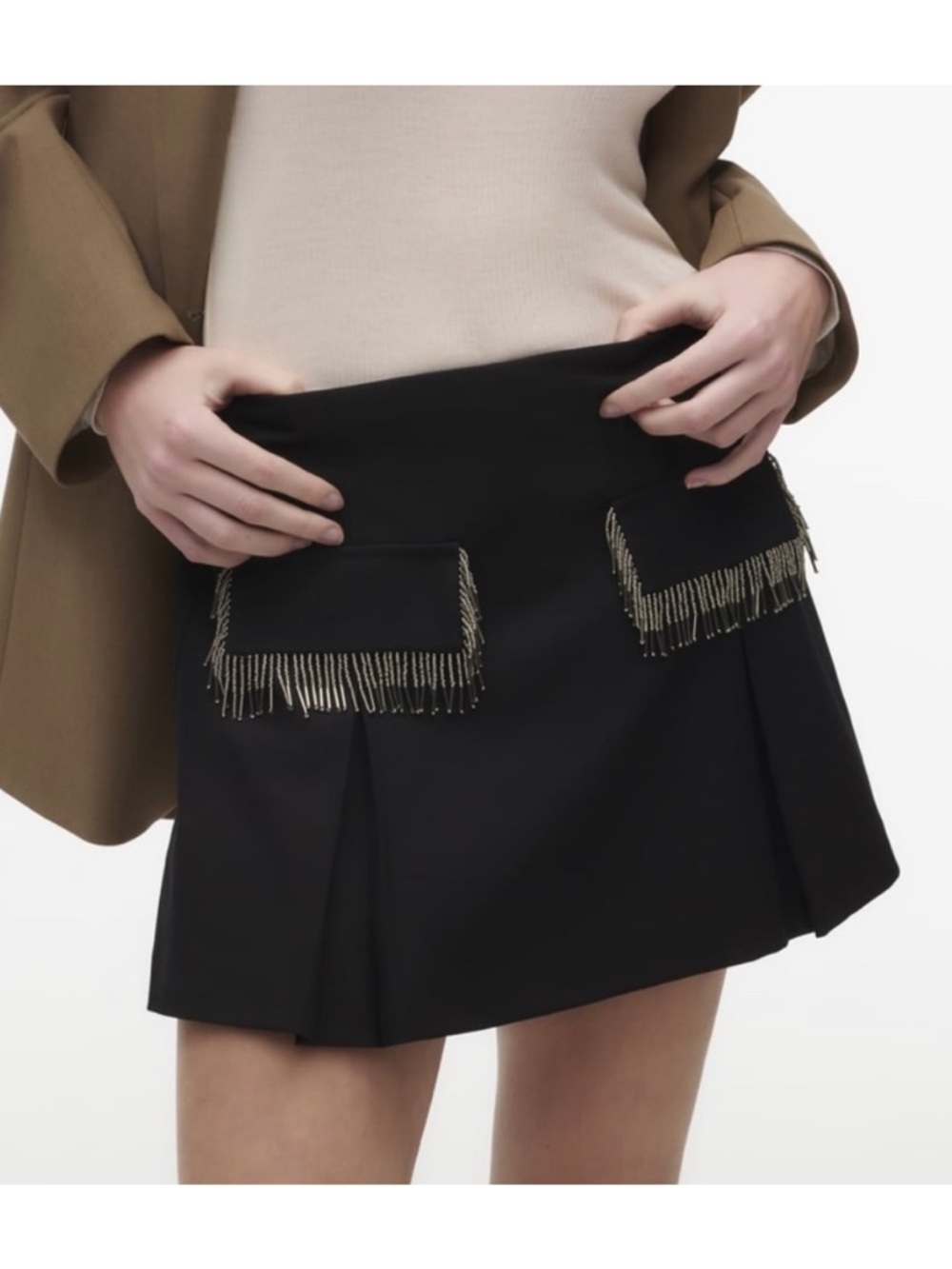 Zara Black Mini Skirt with Gold Fringe Pockets